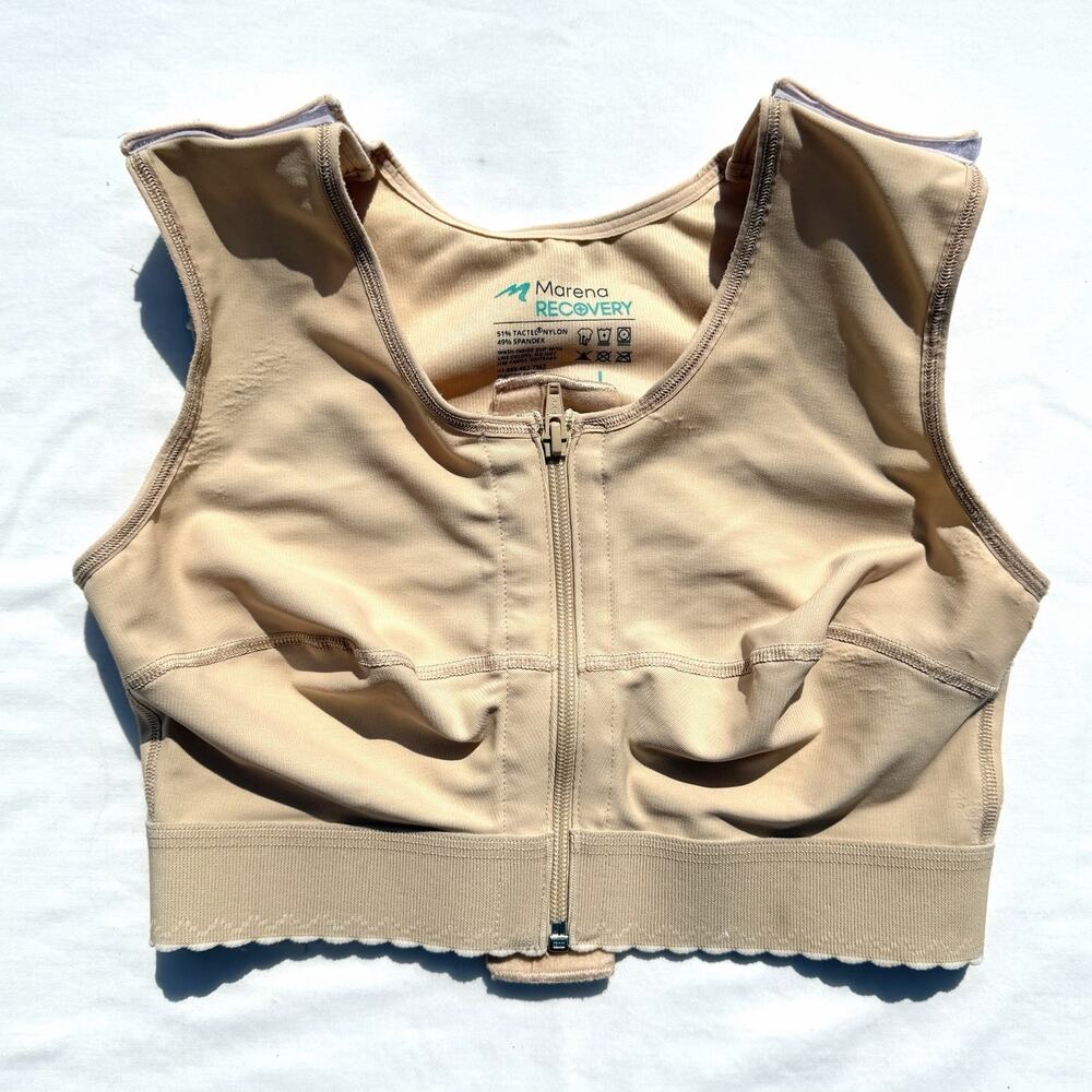 Marena Recovery Post-op Bra Womens Large Beige Zip Front Compression